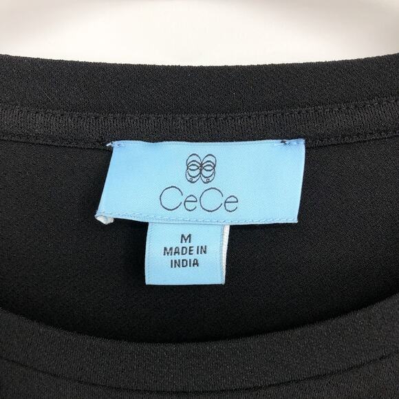 CECE Women's Knit Shift Dress Medium Rich Black Ruffled Bell Sleeves NWT - Picture 7 of 10